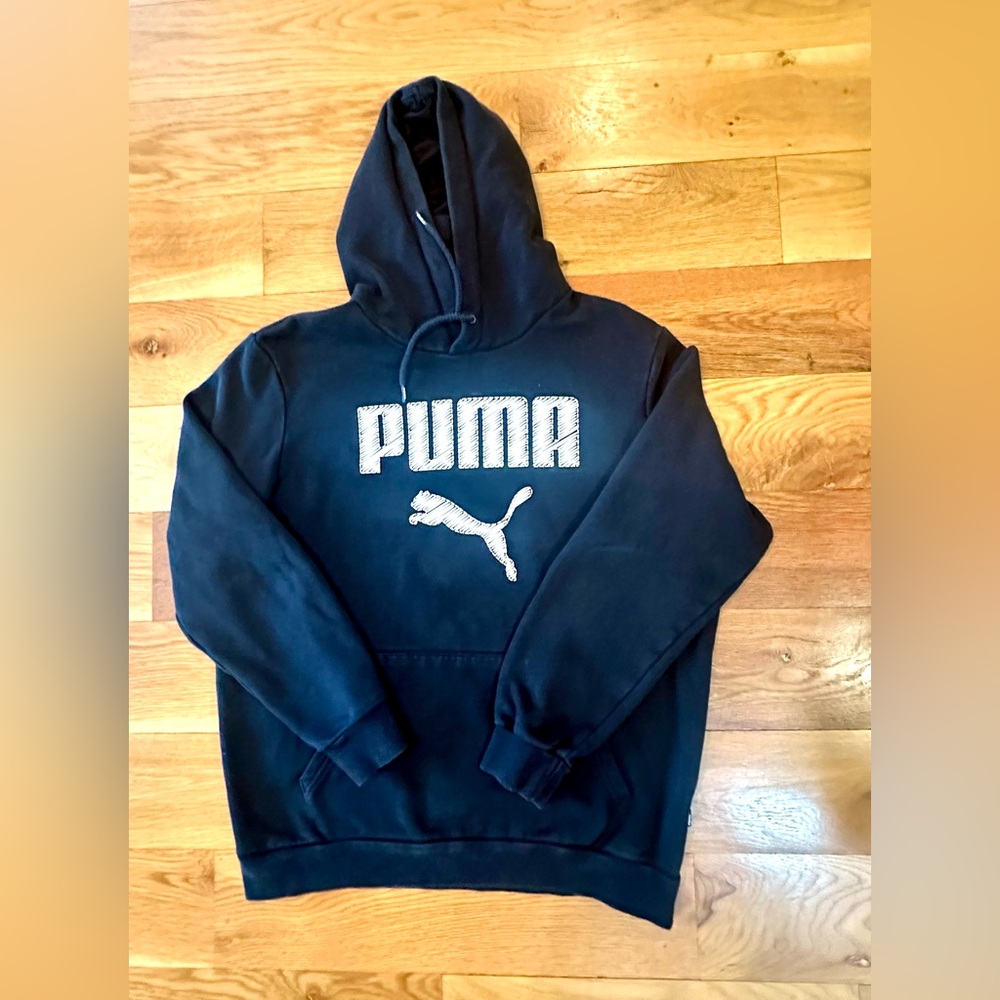 Puma Men's Black/White Pullover Hoodie w/Drawstring size Medium